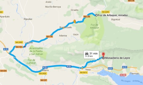 Mapa Foz a Monasterio de Leyre