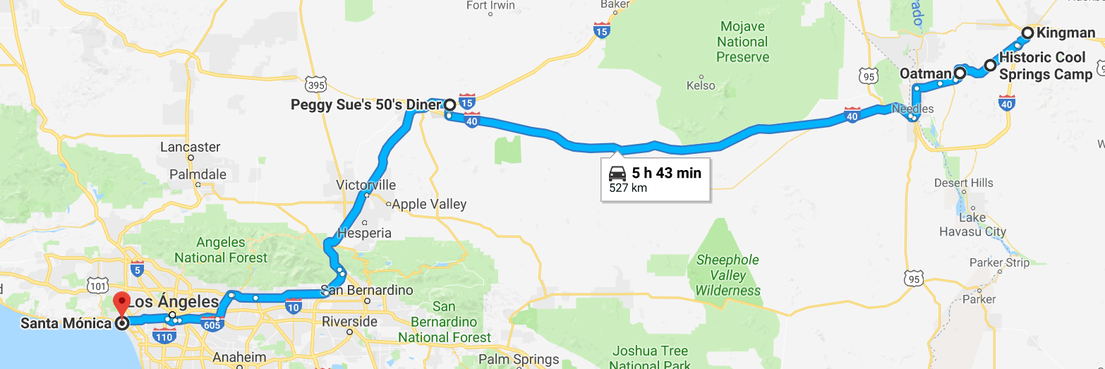 Mapa kingman hasta Santa Mónica