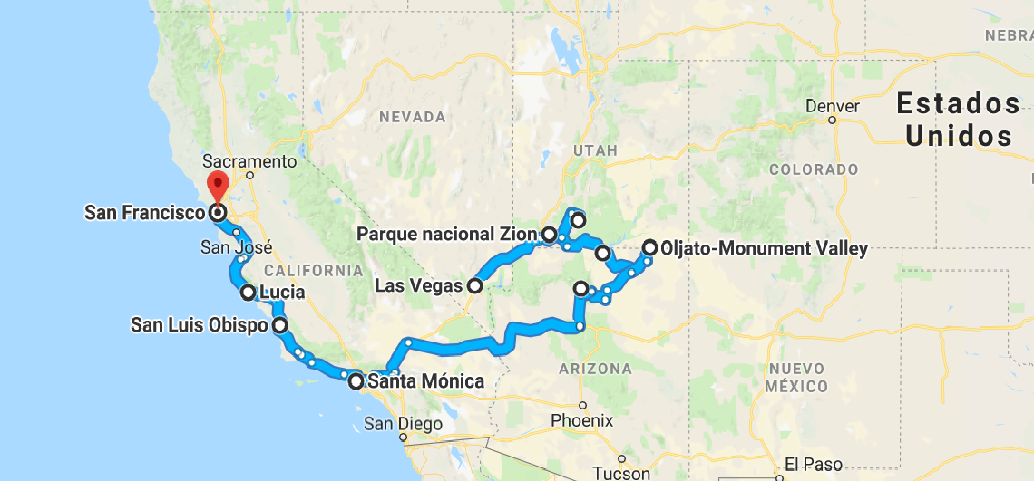RUTA COMPLETA lejana VIAJE OESTE AMERICANO