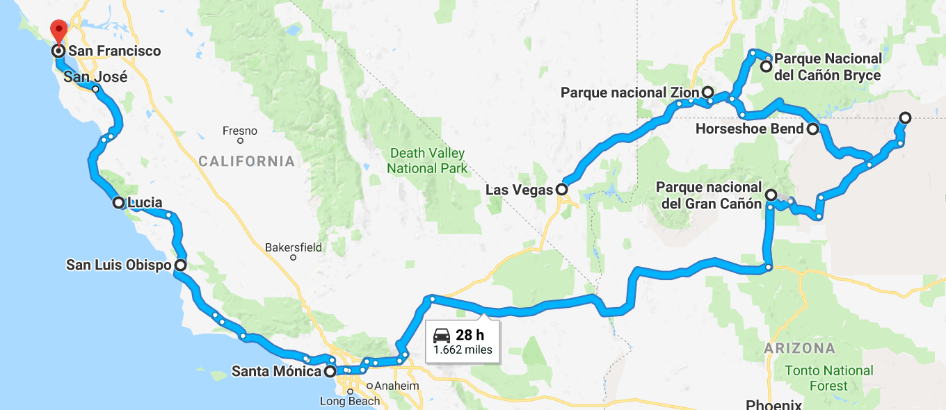 RUTA COMPLETA VIAJE OESTE AMERICANO