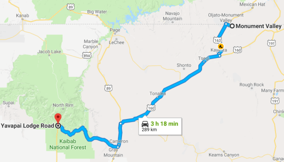 Ruta monument valley a Gran Cañón